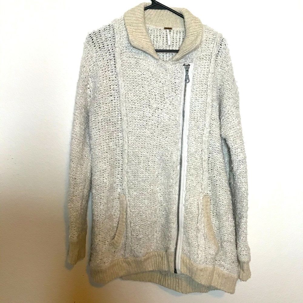 Free people oatmeal wool blend moto style oversized jacket‎